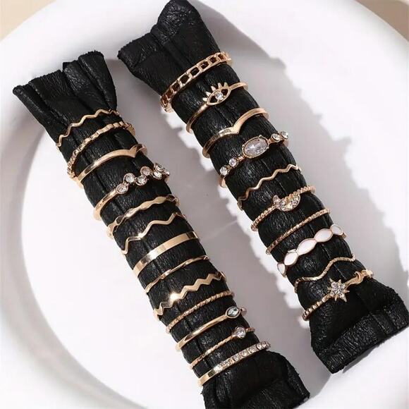 NEW 23pc Gold Stackable Rings – Eye, Moon, Wave & Geometric Designs - Picture 2 of 3